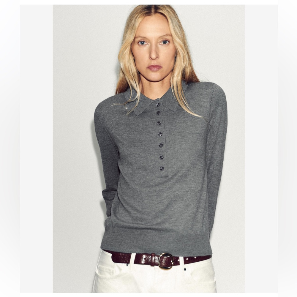 NWOT Zara Grey Knit Polo Sweater